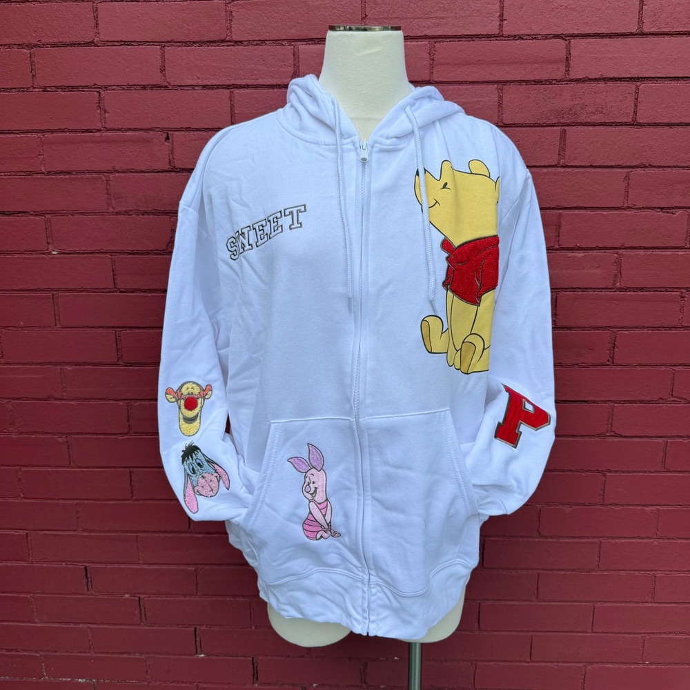 Disney Winnie the Pooh White‎ Full Zip Hoodie Sweatshirt XXL Womens